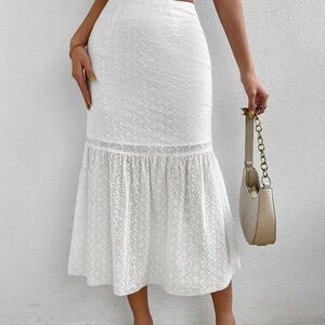 White Eyelet Midi Skirt
